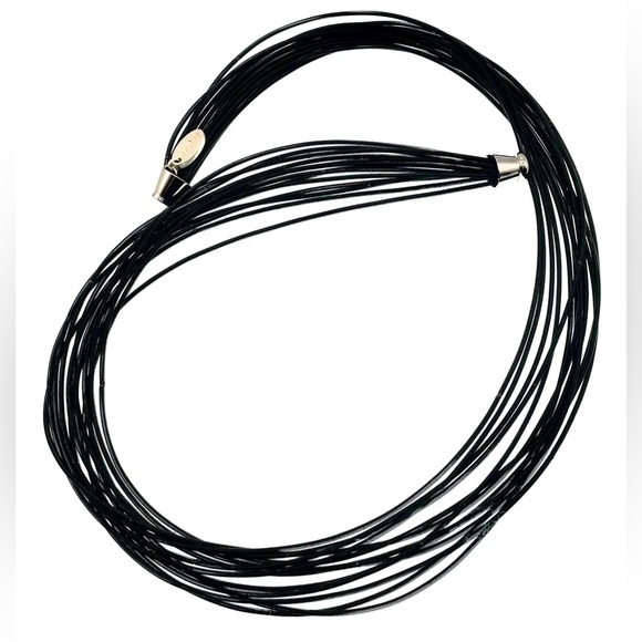 Signed Sea Lily Multistrand Black Piano Wire Necklace Silver Tone Magnetic Clasp - Picture 4 of 6